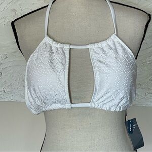 Abercrombie & Fitch High Neck Padded Eyelet White Halter Bikini Top Sz S NWT